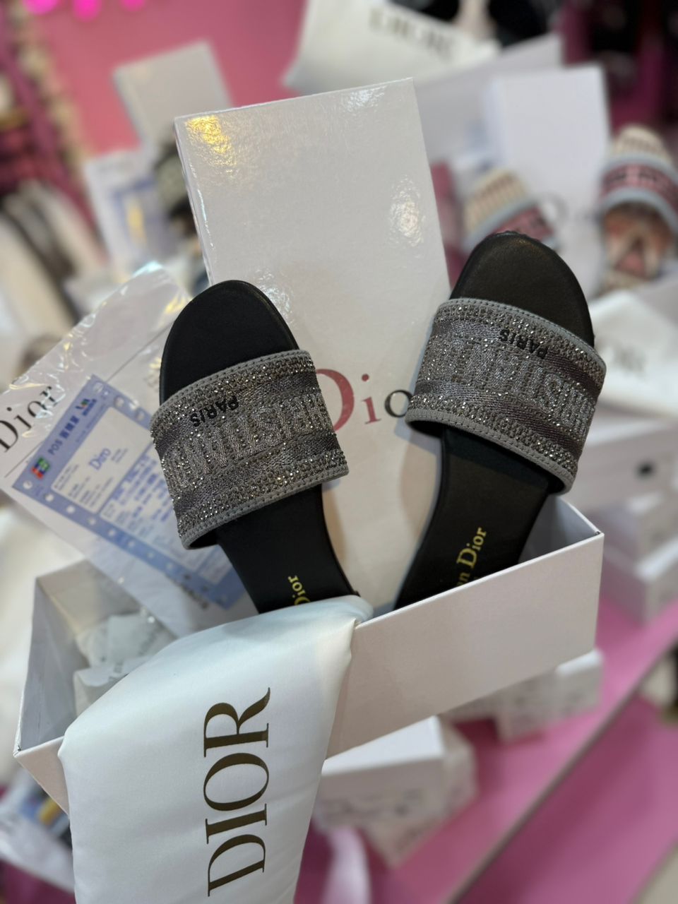 صندل مستر کوالیتی طوسی نگینی Dior کد ۱۱۳۶